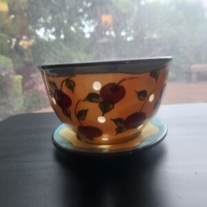 Cherry Colander Bowl with Plate Saucer Denise Ford Ganz
